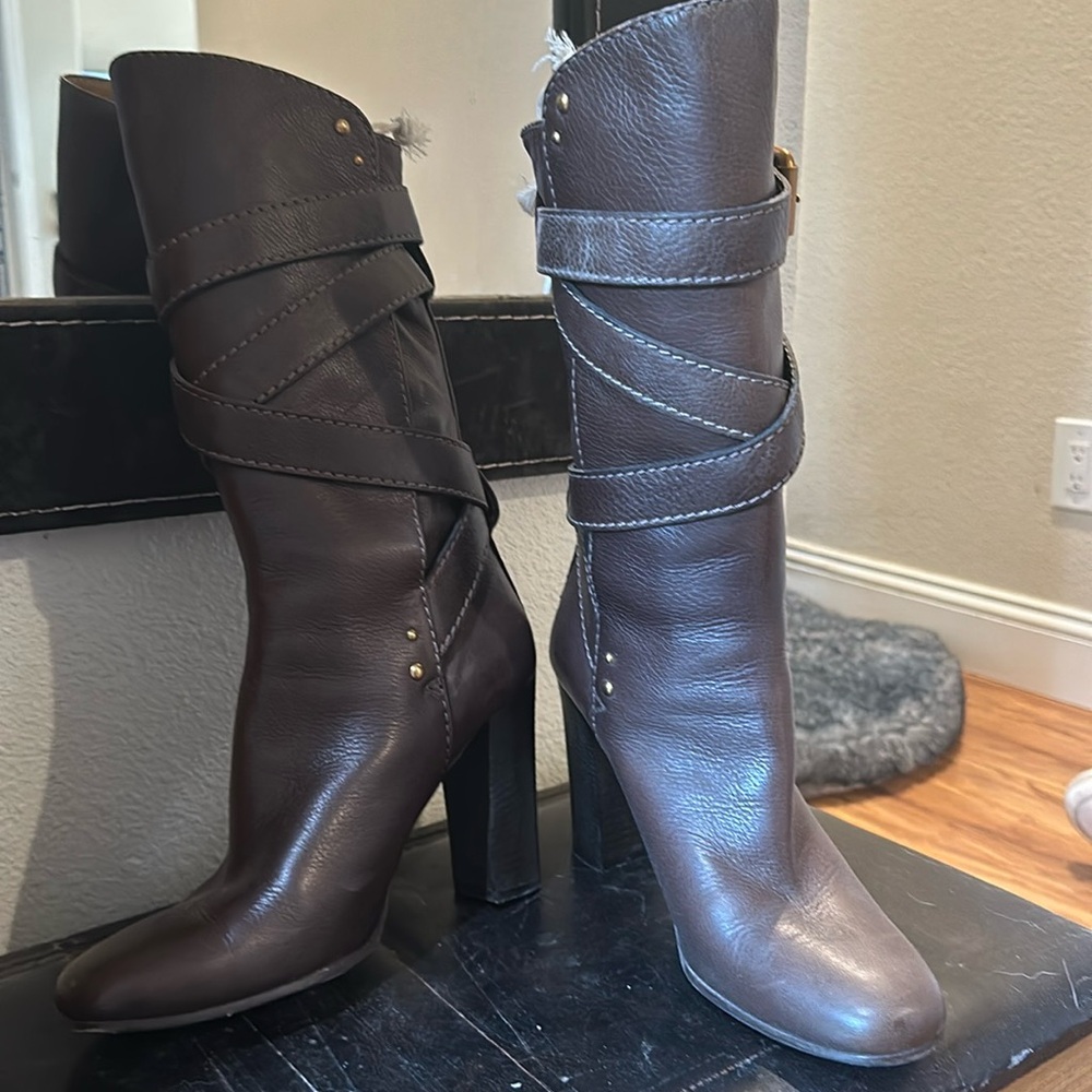 EUC Chloe brown leather buckle boots sz 40